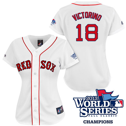 Shane Victorino #18 mlb Jersey-Boston Red Sox Women's Authentic 2013 World Series Champions Home White Baseball Jersey